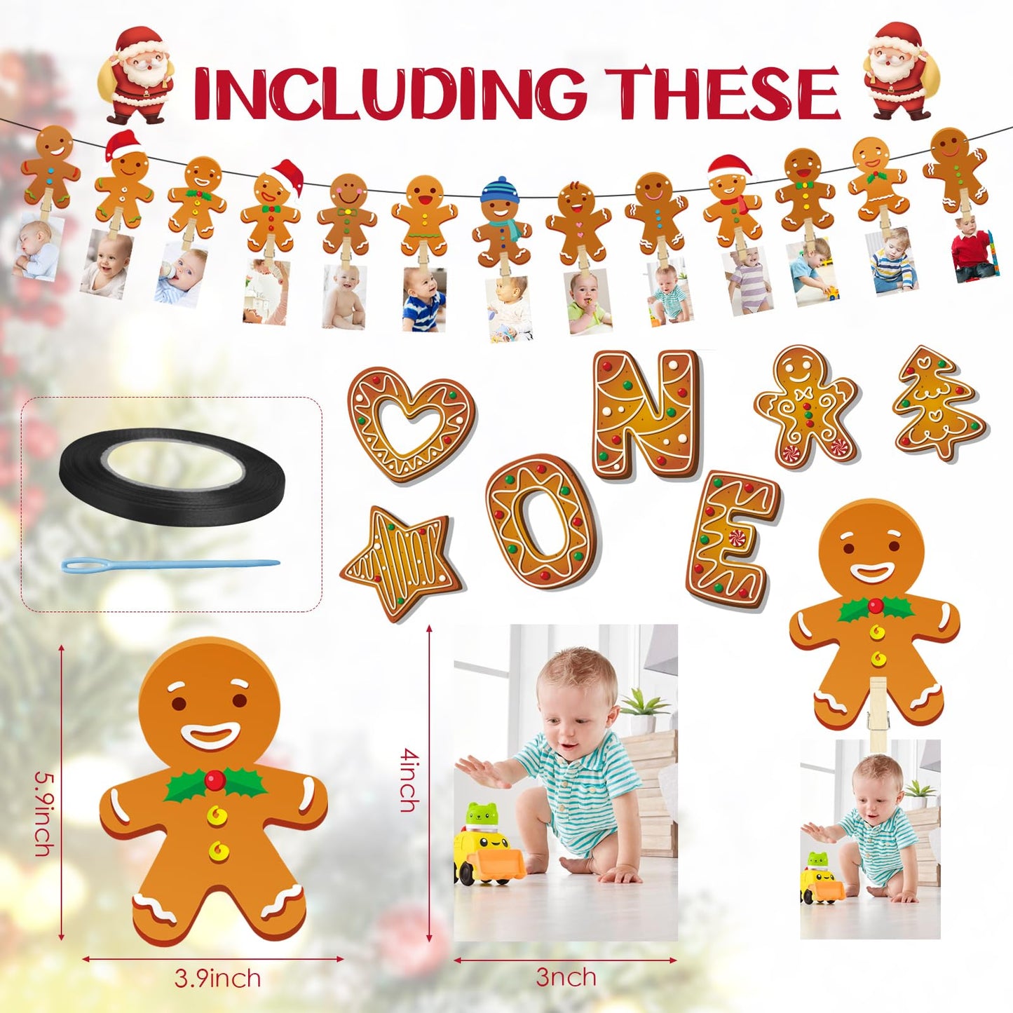 Christmas Gingerbread Man 1St Birthday Photo Banner Gingerbread Man Birthday Photo Banner For Newborn To 12 Months Milestone Pho