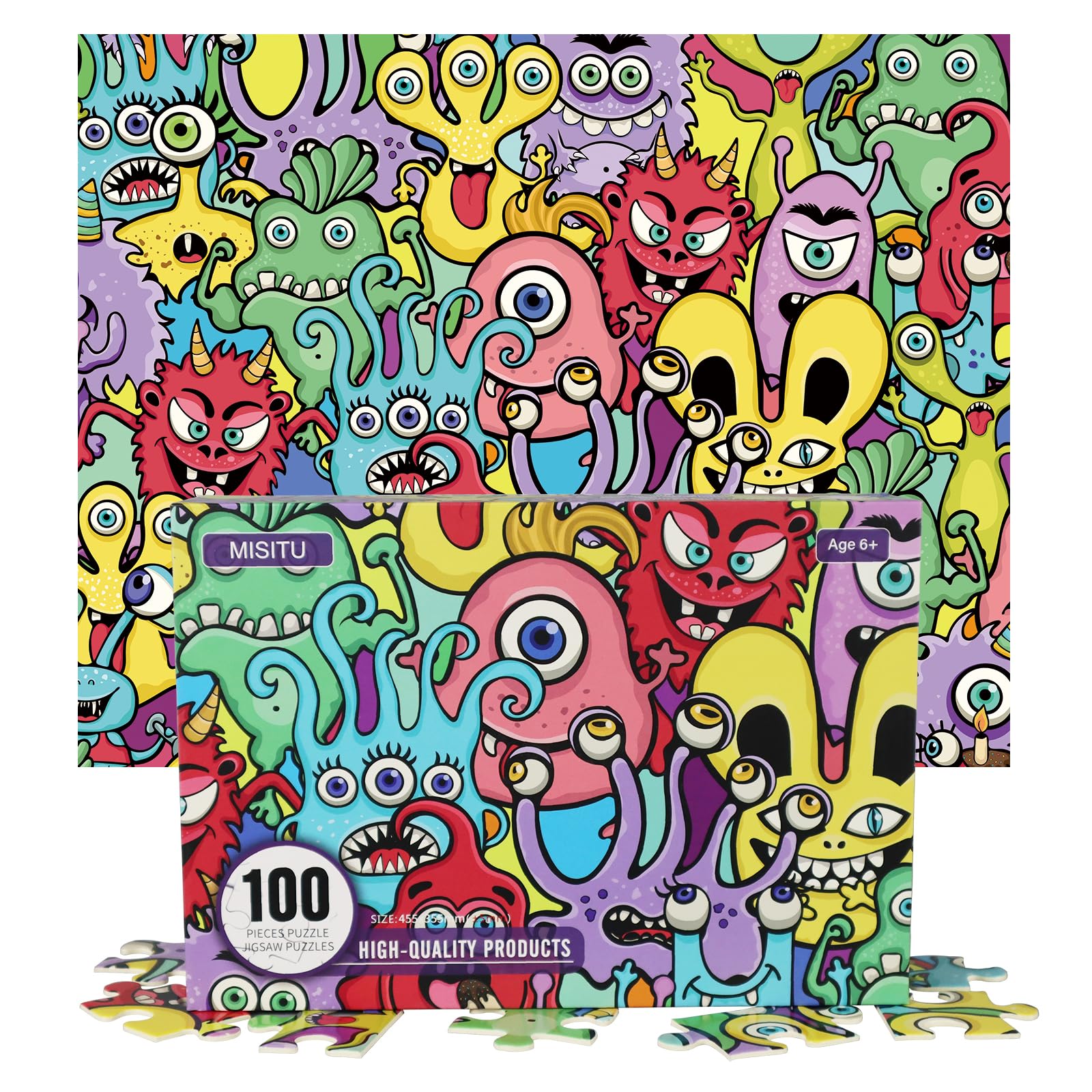 Misitu Jigsaw Puzzles 100 Pieces For Puzzle Beginners - Monsters - Large Piece Puzzles For Puzzle Beginner Adults And Children Family Game On Christmas