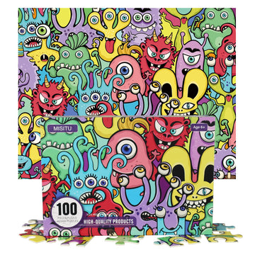 Misitu Jigsaw Puzzles 100 Pieces For Puzzle Beginners - Monsters - Large Piece Puzzles For Puzzle Beginner Adults And Children Family Game On Christmas