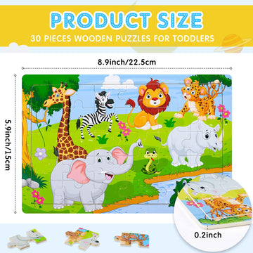 18 Pack 30 Pieces Puzzles For Kids Ages 3-8 Wooden Kids Puzzles Toddler Puzzles Ages 3-5 Educational Learning Toys Set For Kids Boys And Girls