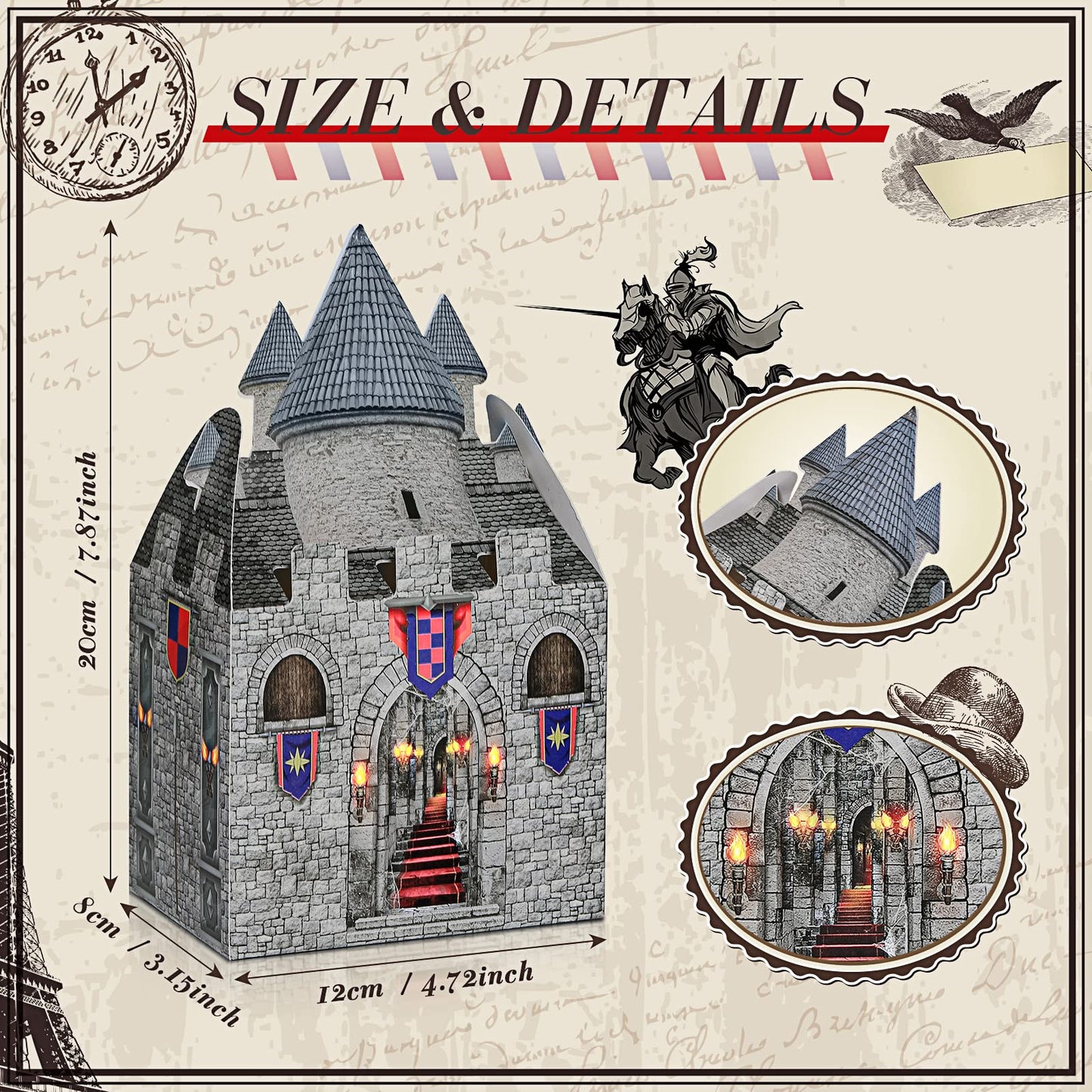 8 x 5 x 3 Inches Medieval Castle Box Cardboard Castle Halloween Knight Theme Party Supplies DIY Box for Mardi Gras Medieval Part