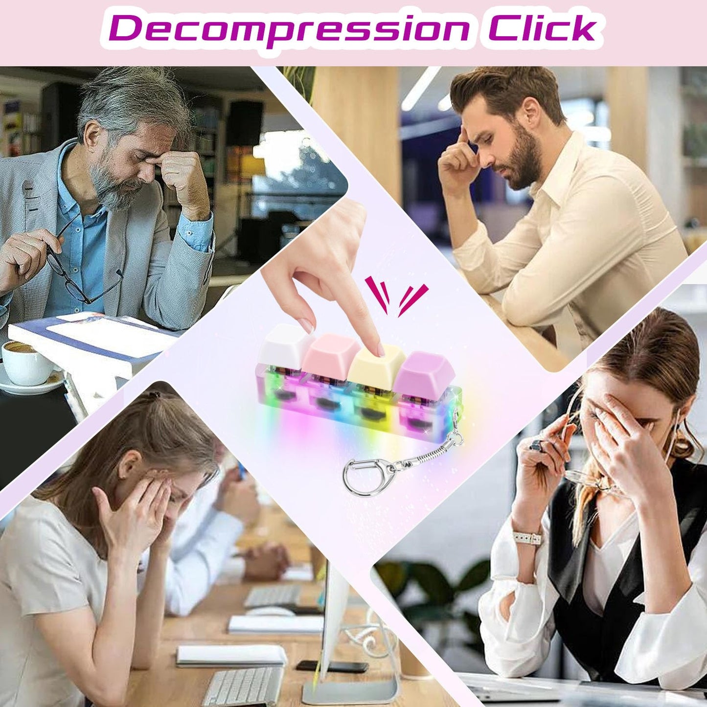 Homqyte Keyboard Fidget Toys Adults Fidget Keyboard Clicker With Led Light Keychain Sensory Toys For Anxiety Stress Relief (Maca