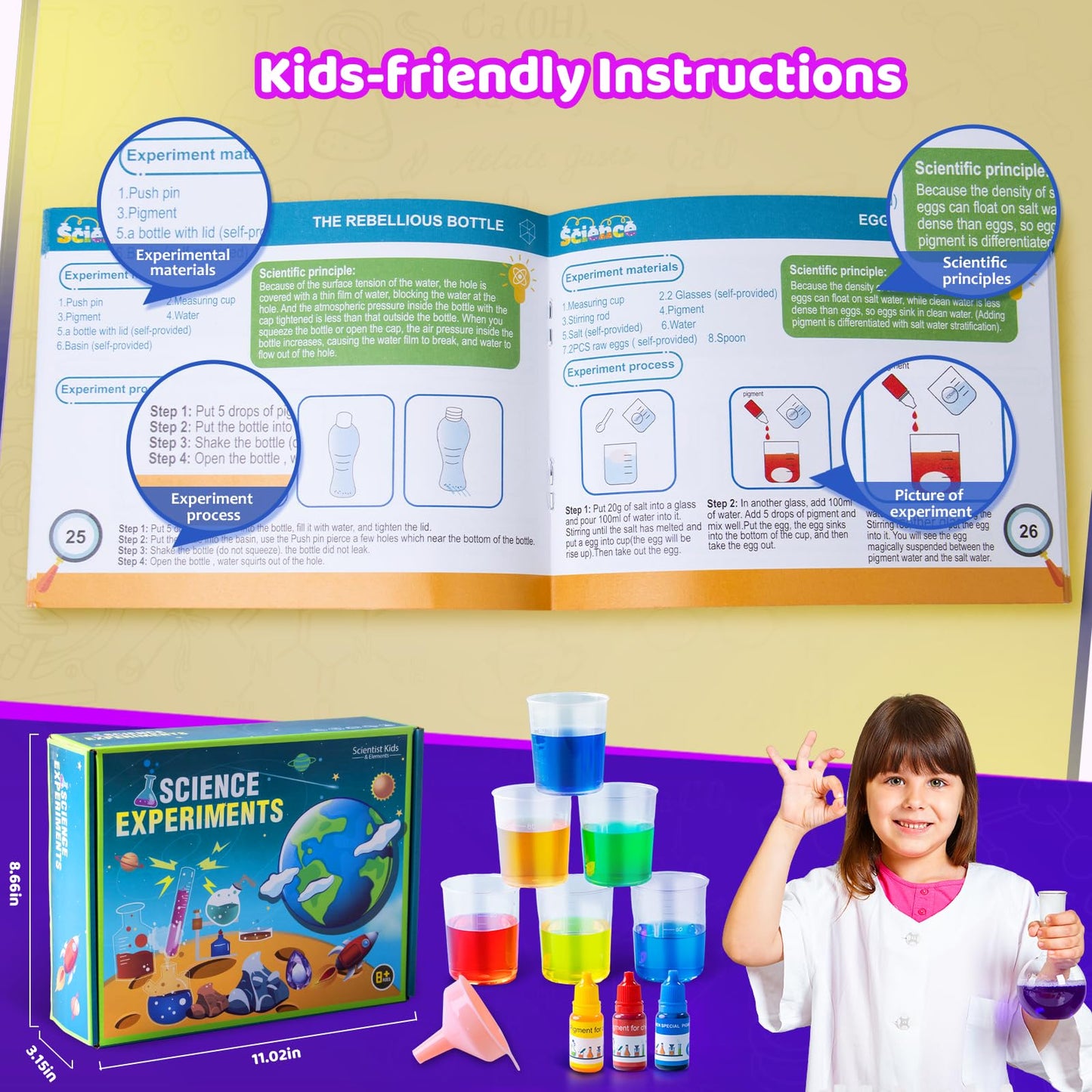 Science Kits For Kids - 50 Experiments Science Kit For Kids Age 6-12 Year Old, Stem Educational Science Toys Gifts For Girls Boy