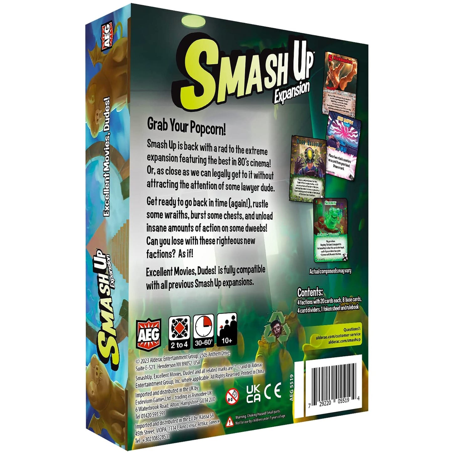 Aeg Smash Up: Excellent Movies, Dudes! Expansion | 80'S Card Game | Action Heroes, Backtimers, Extramorphs, Wraithrustlers | 2-4 Players | Ages 10+