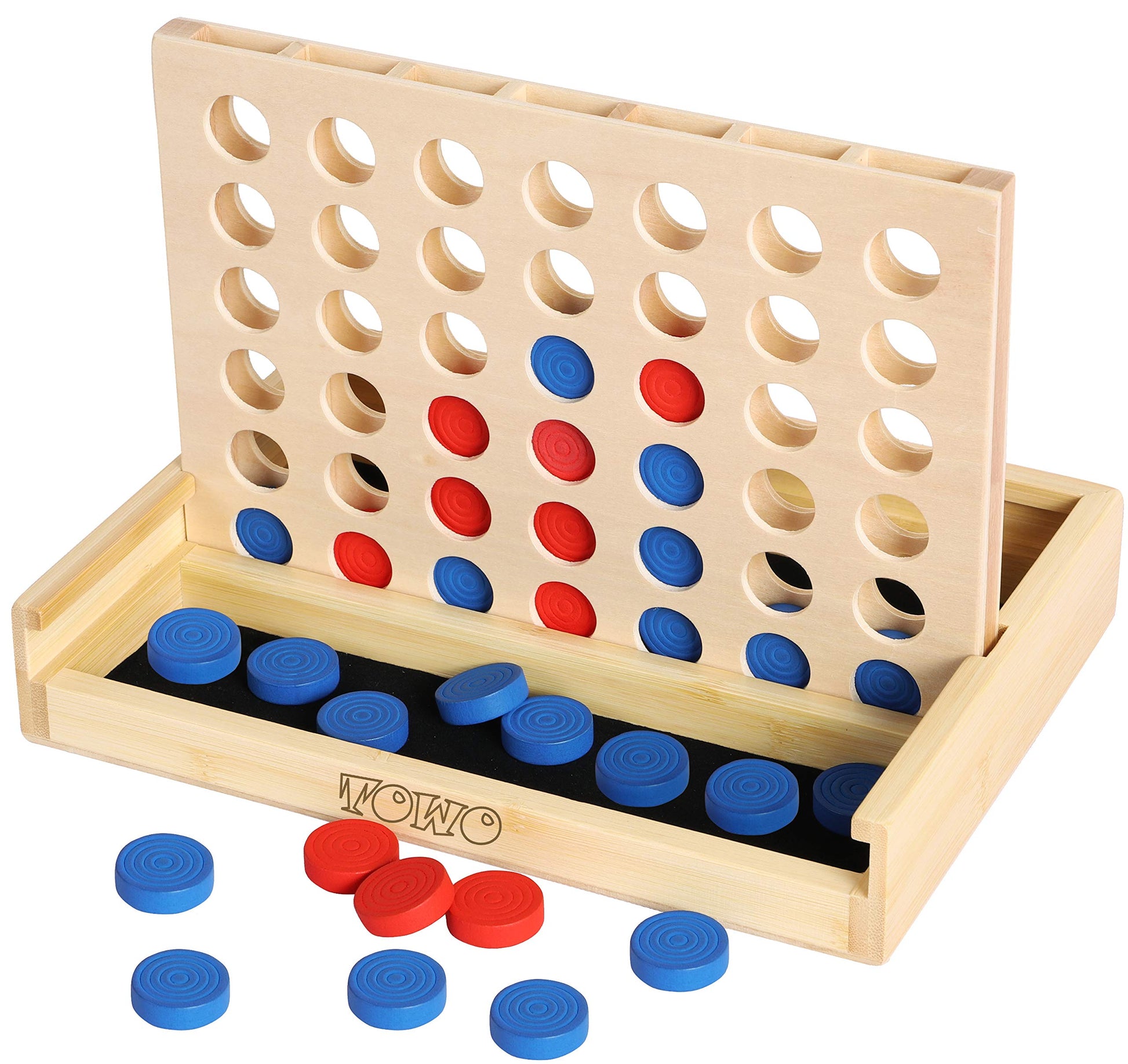 TOWO Wooden 4 in a Row Game - Classic Strategy Game for mature-themeds Children-Connect The 4 Discs of Same Colour in a Row - Travel Games Family Board Games Toys Gift for 6 Years Old Kids Boys Girls mature-themeds