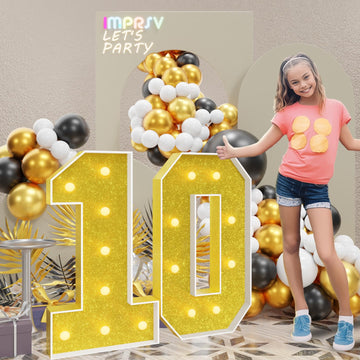 Imprsv 3Ft Gold 10Th-Birthday Decorations Numbers: 10Th Birthday Party Anniversary Decorations Large Light Up Numbers 10 For Gir