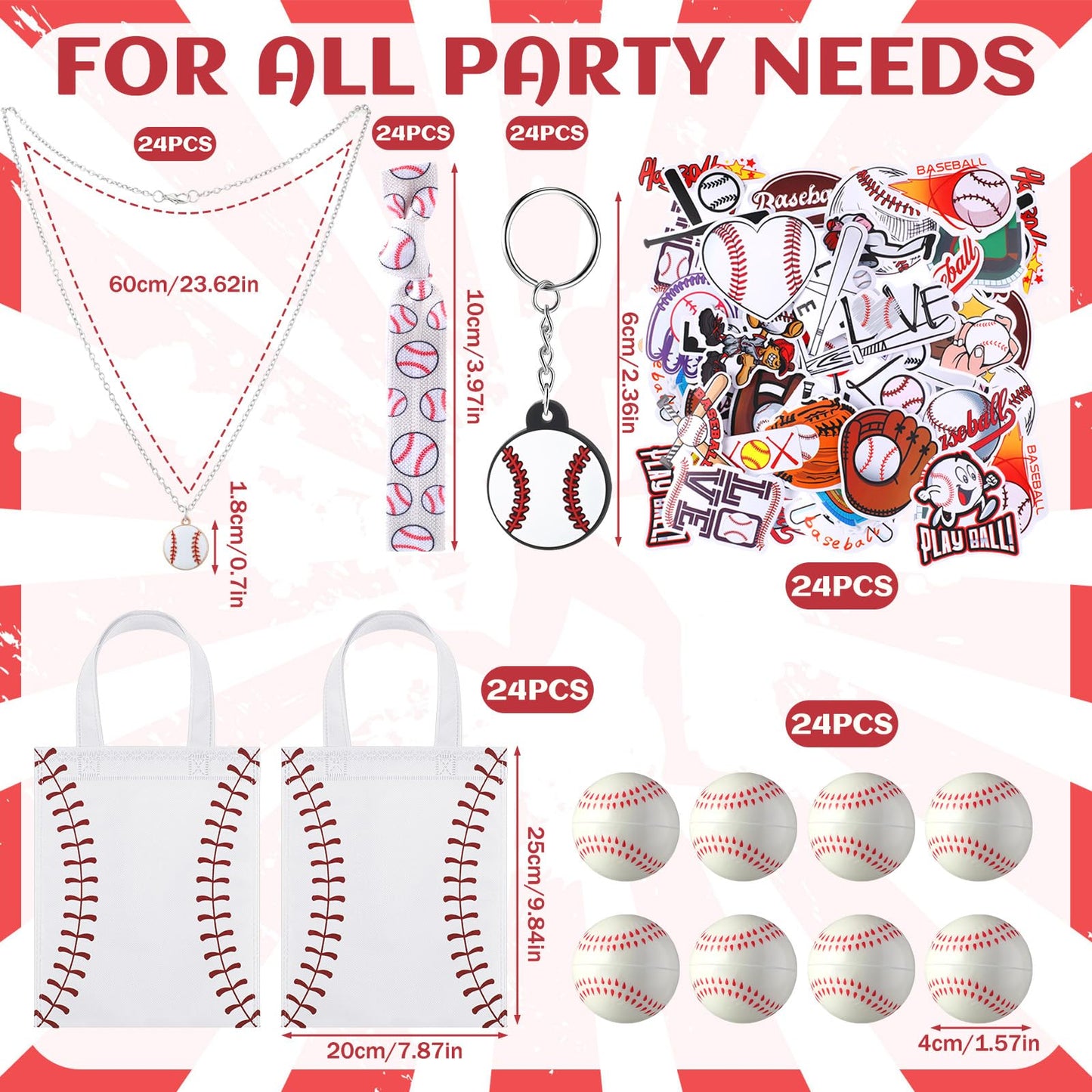 WinnerWhy 157 Pcs Baseball Party Favors Supplies Set Bulk Baseball Goodie Bags Stuffers Keychain Mini PU Foam Balls Hairbands Ne