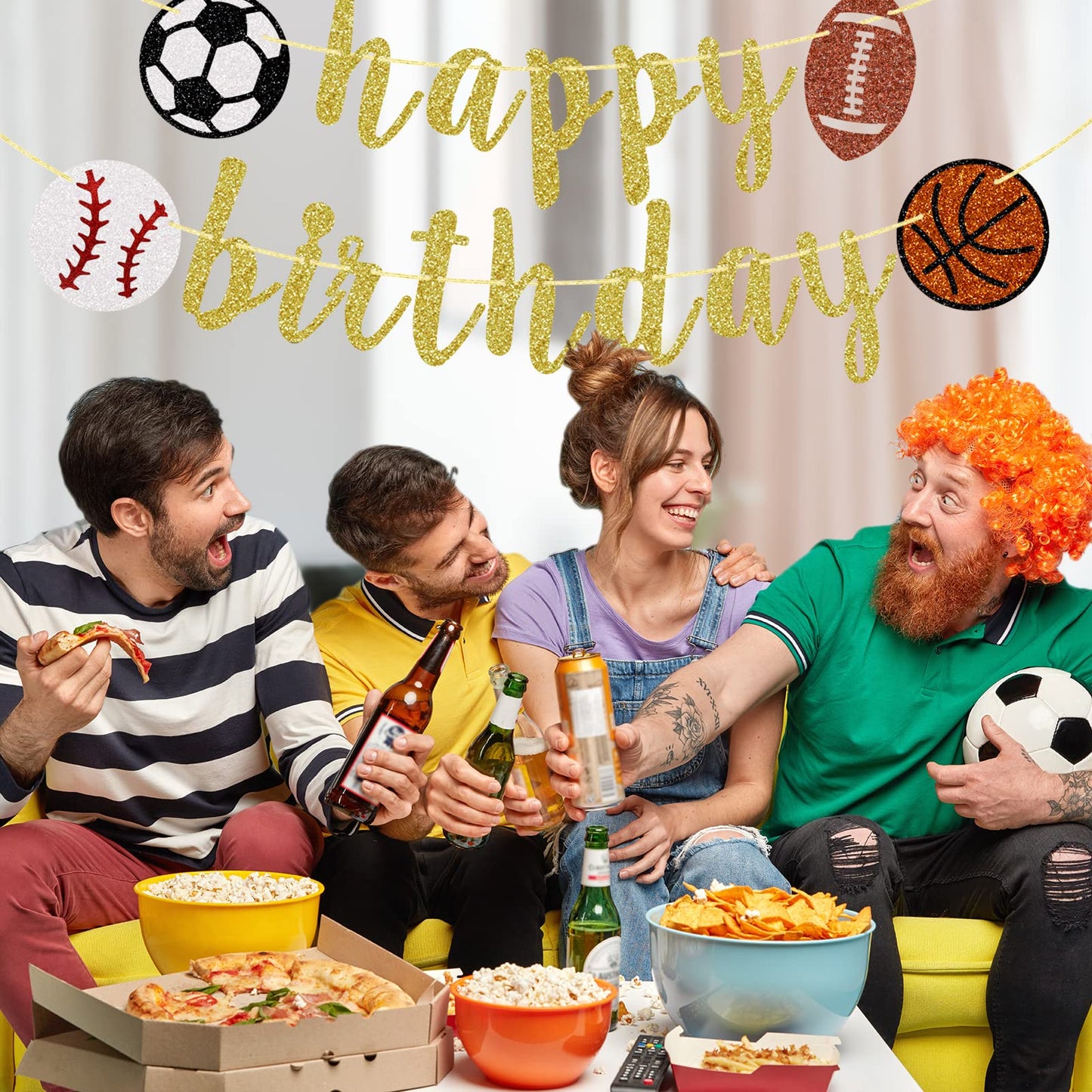 Sports Happy Birthday Banner, Glitter Sports Birthday Banner, Football, Baseball, Soccer, Basketball, Multi Sports Theme Birthda