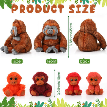 Lenwen 5 Pcs Plush Gorilla Orangutan Stuffed Animals Set 14 Inch Large Mommy Gorilla With 4 Baby Gorillas Zippered Gorilla Plush