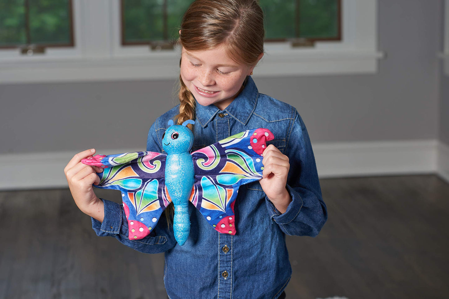 Wild Republic Huggers Butterfly Blue Plush Toy, Slap Bracelet, Stuffed Animal, Kids Toys, 8'