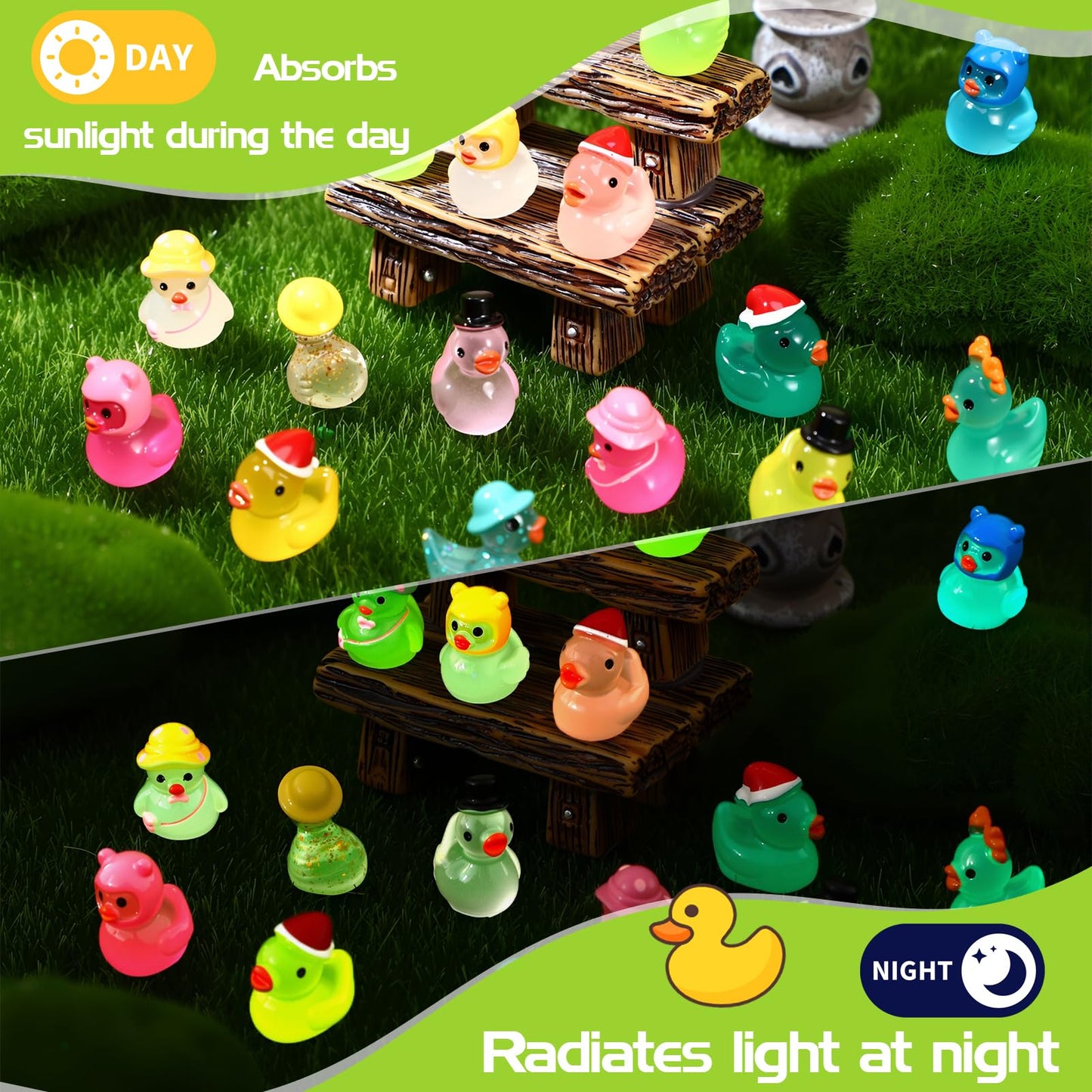 Ggstddup 64 Pcs Luminous Mini Resin Ducks, 8 Types Small Ducks Plastic Mini Resin Animals Figures Miniature Figurines For Fairy