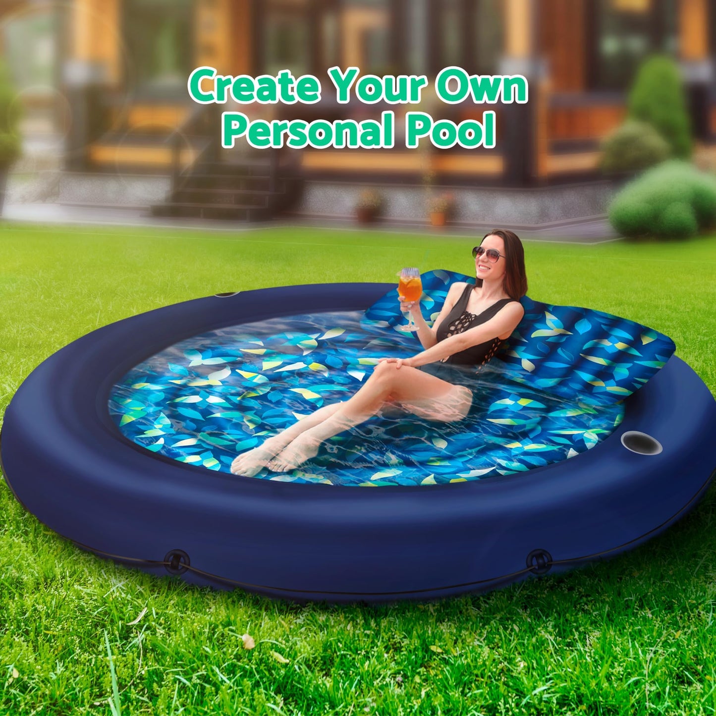 JAMBO Huge Round 76 x 76 Tanning Pool Lounger  Pool Float  Inflatable Sun Tanning Pool Float  Tanning Chair  Pool Floats mature-themed  Water Lounge Raft Pool Lounger mature-themeds  Tanning Raft Sunchill Tanning Bed