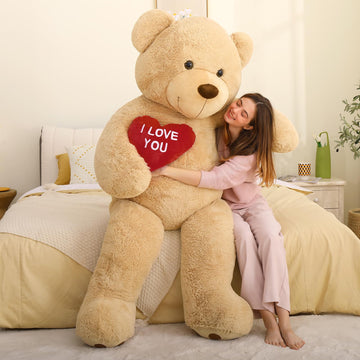 Maogolan Giant Teddy Bear - 6 Feet Red Heart Big Brown Stuffed Animal - Huge Valentines Teddy Bear For Loved Ones - Anniversary, Birthday