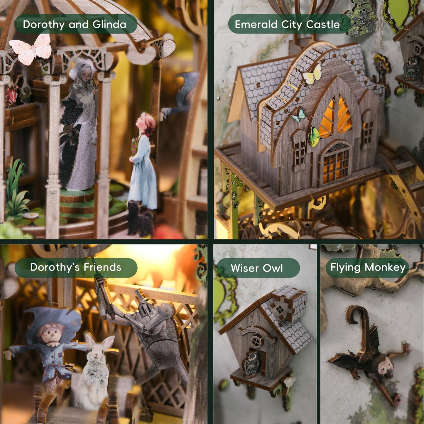 Minicity Diy Book Nook Kit, Diy Miniature Dollhouse Booknook Kit, Wooden 3D Puzzle Bookend Bookshelf Insert Decor With Led Light