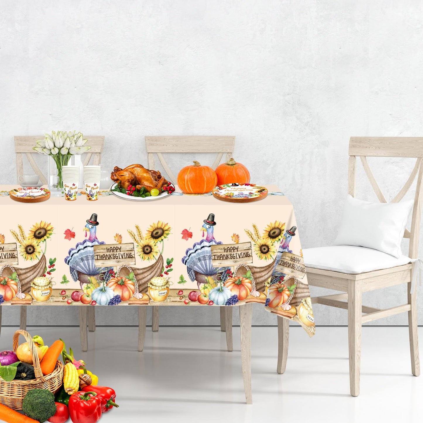 ceiba tree Thanksgiving Tablecloth Disposable Turkey Plastic Tablecloths 3 PCS Table Covers Rectangular 54 X 108 inch Waterproof