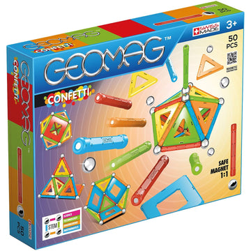 Geomag Magnetic Sticks And Balls Building Set, Magnet Toys For Stem, Creative, Educational Construction Play, Swiss-Made Innovation, Confetti 50 Piece Age 3+, Light Blue, Orange, Green, Red, Yellow