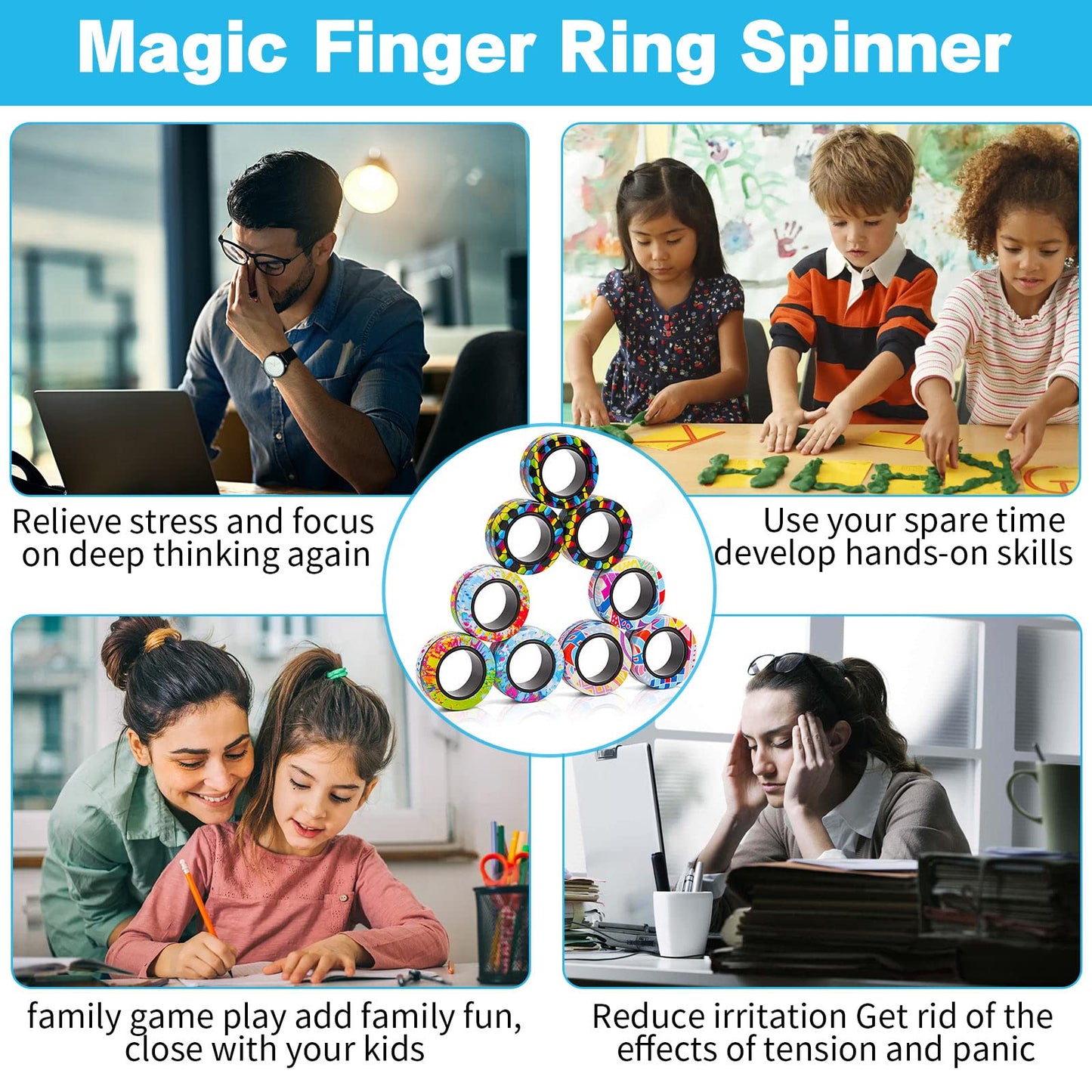 24Pcs Magnetic Rings Fidget Toys Spinner Set,Finger Magnet Rings Endless Hours Of Fun Adhd Stress Relief Fidget Spinner For Relieve Anxiety Birthday For Adults Teens Kids Valentines Day For Kids