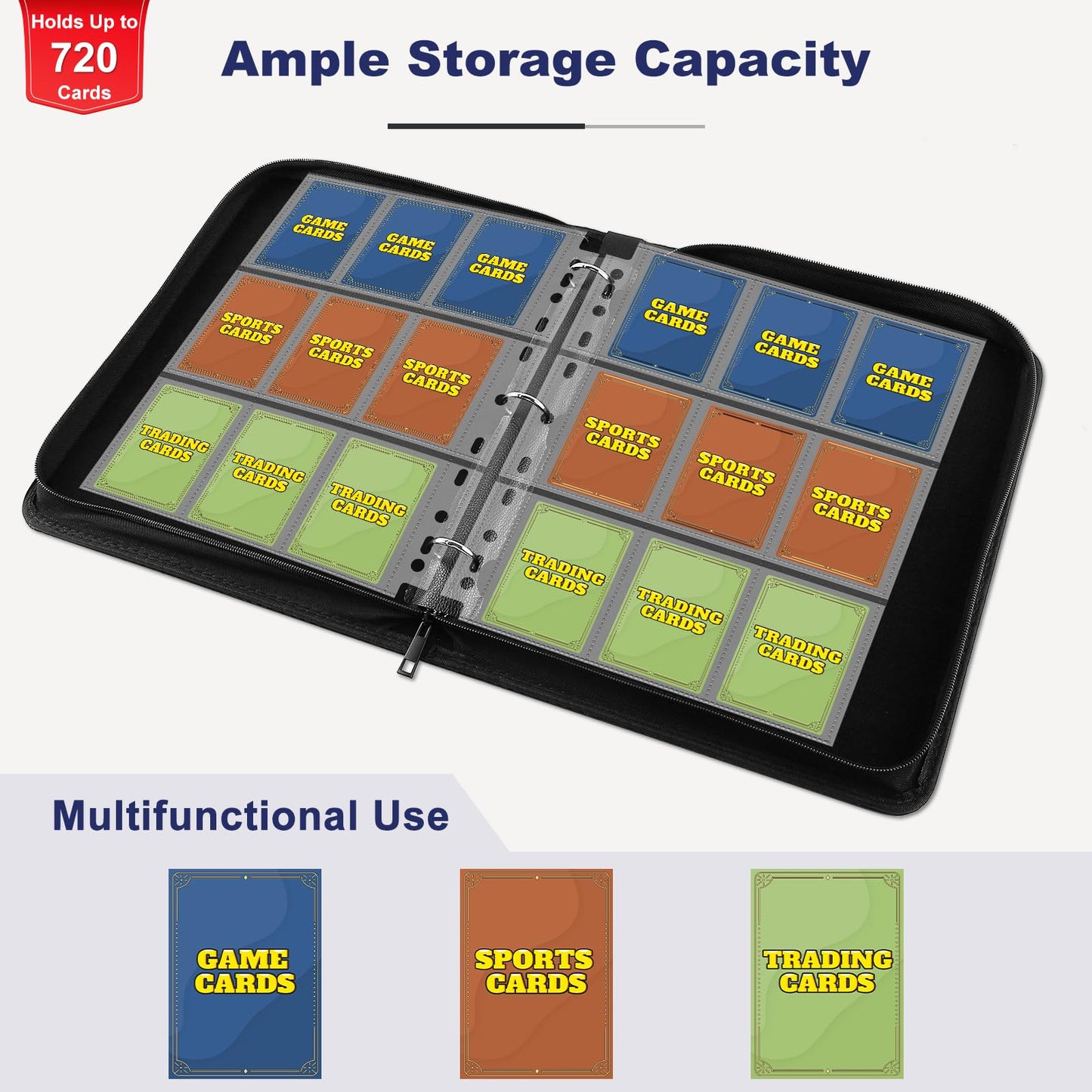 Mlikero Card Binder 9 Pocket  Trading Card Binder with Card Display Design  720 Double Sided Pocket PU Collection Binder  Card Albums for MTG  TCG  and Sports Cards