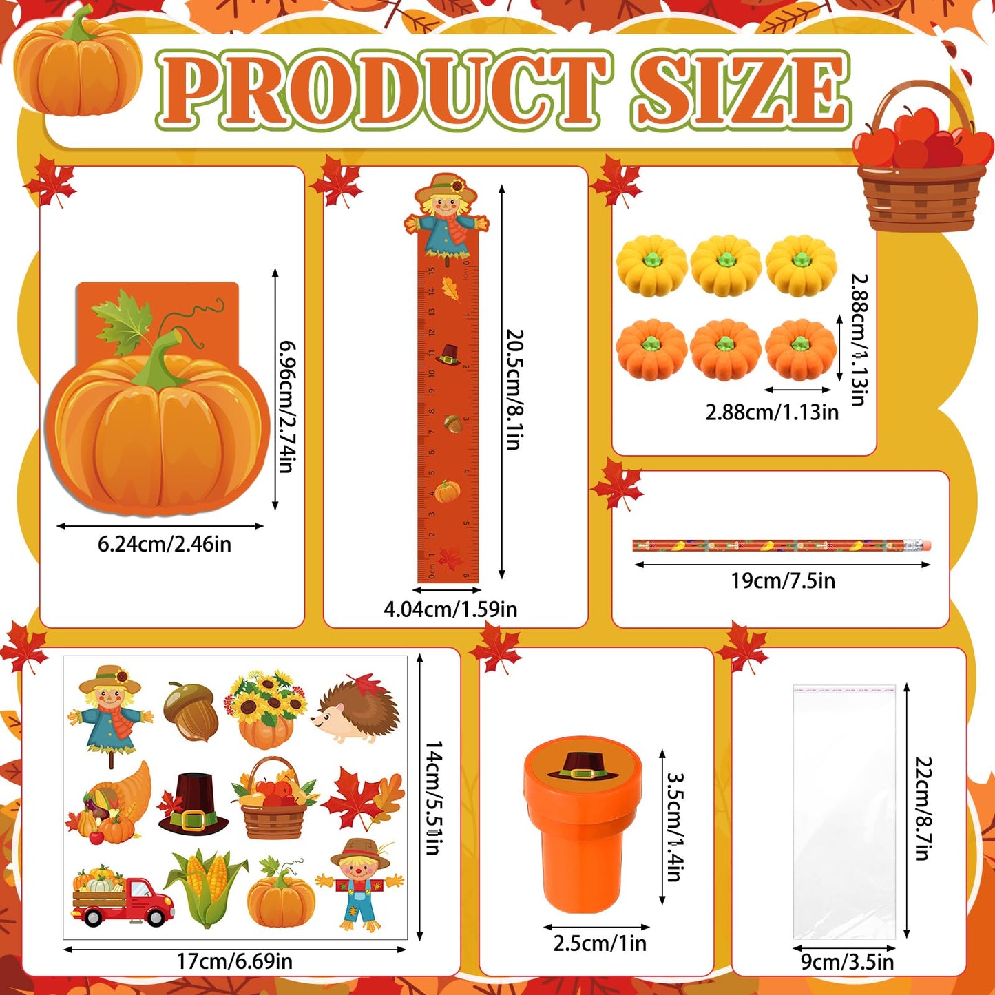 Cholemy 84 Pcs Fall Pumpkin Party Favor Thanksgiving Party Supplies Pumpkin Maple Stationery Set Notebook Sticker Stamper Eraser