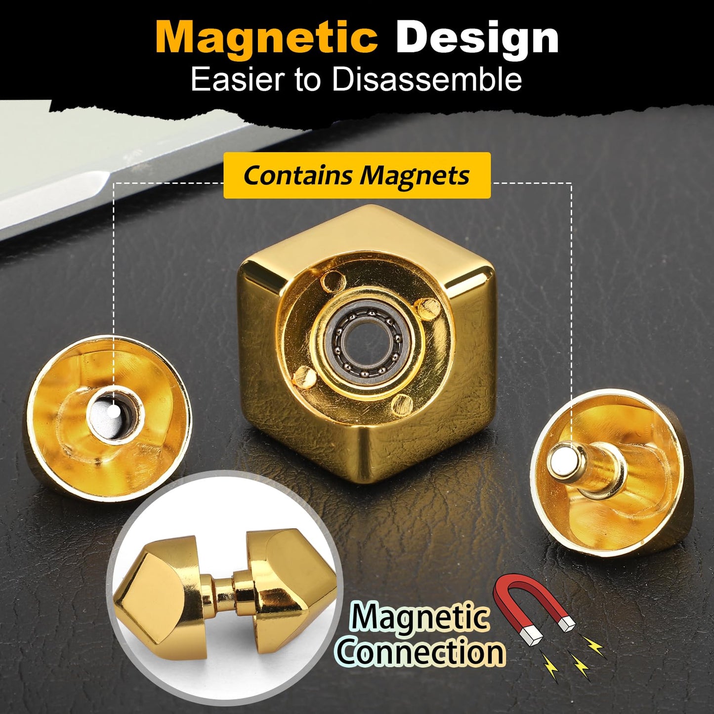 Dilabnba Metal Cube Fidget Spinner Toy For Kids Adults, Gold Cube Fidget Block Figner Spinner Focus 2 In 1 Spinning For Boys 3-1