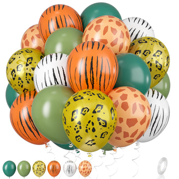 Jungle Balloons, 12 Inch Jungle Safari Balloons Animal Print Balloons Sage Green Olive Green For Jungle Safari Theme Party Decor