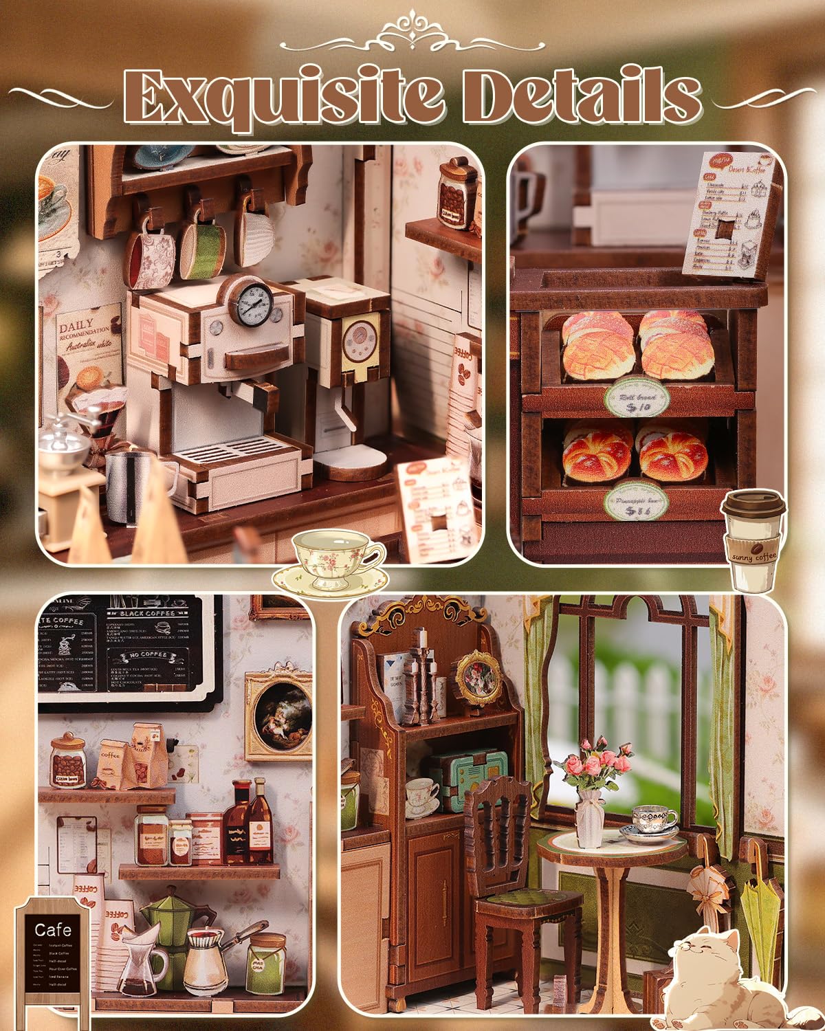 Endless Limit Book Nook Kit  DIY Miniature House Kits for mature-themed and Teens  Dollhouse Tiny Booknook Garden House Bookshelf  DIY Craft Gifts for Family and Friends(Sunny Cafe)