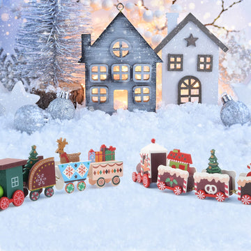 Mvnise 2Pcs Christmas Wooden Train Ornament, Mini Painted Train Decoration Kids Gift Toys, Xmas Table Top Adornment For Christma