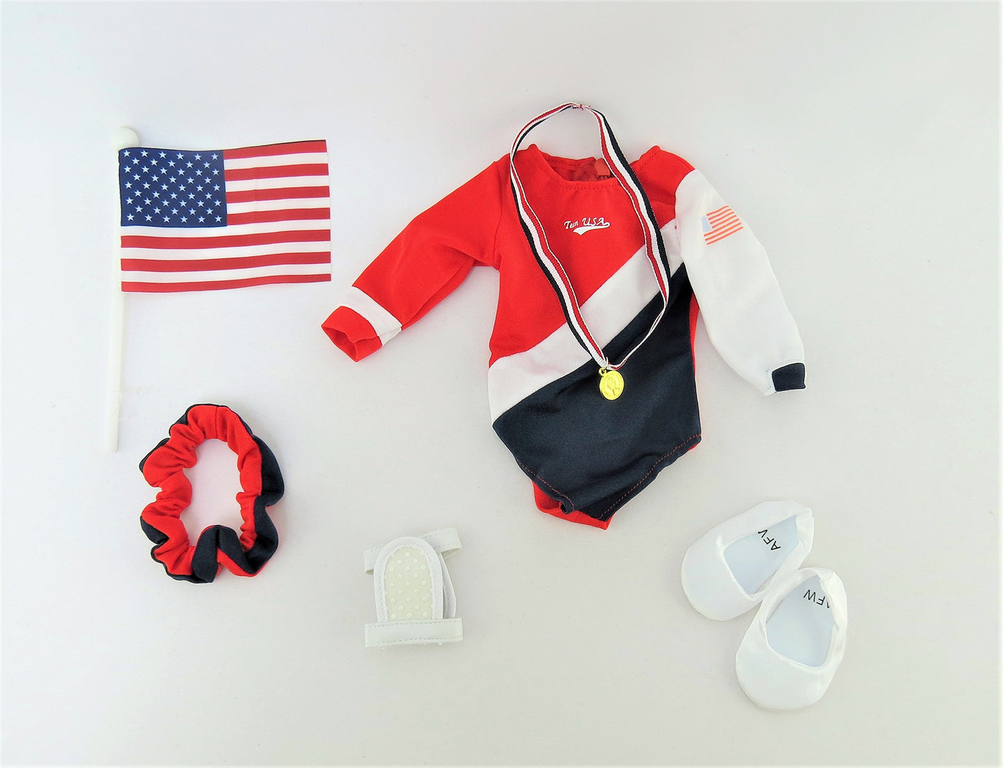 American Fashion World 18-inch Doll Gymnastic Outfit Set - 5 Piece Premium Quality Fabric Apparel, Trendy Design, Model BC11