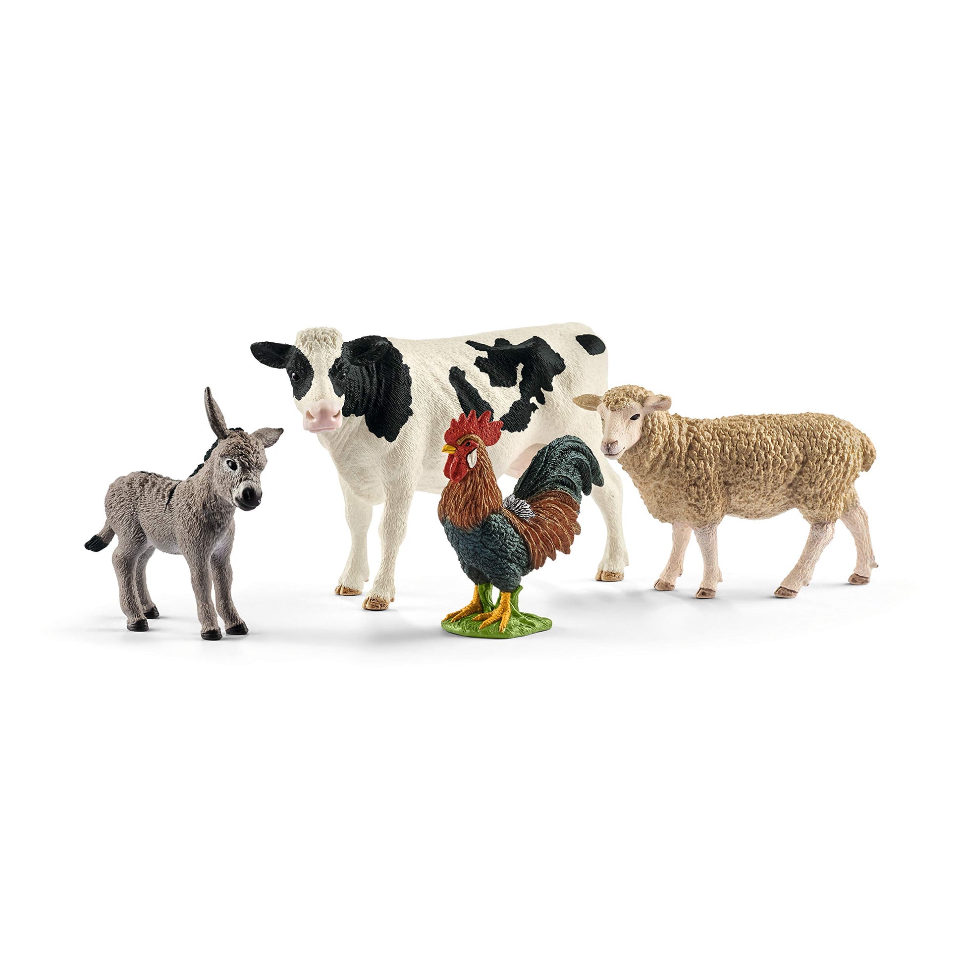 Schleich FARM WORLD - Starter Set  includes 4 x Collectible Toy Farm Animals  Cow  Sheep  Donkey Foal and Rooster Farm Animal Toys for Kids ages 3+