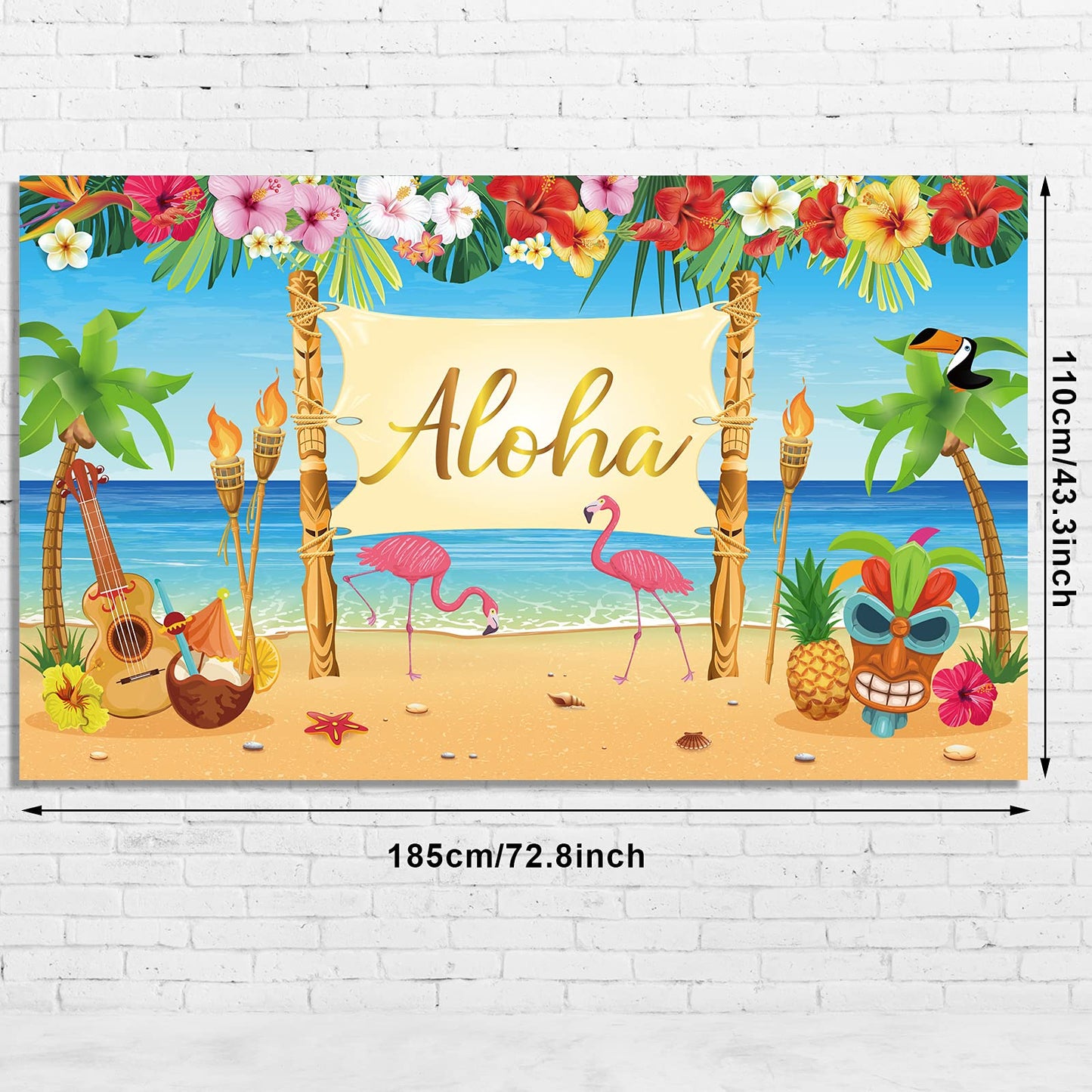 Hawaiian Aloha Party Decoration, Extra Large Summer Luau Beach Party Banner Backdrop Background Photography for Birthday Musical