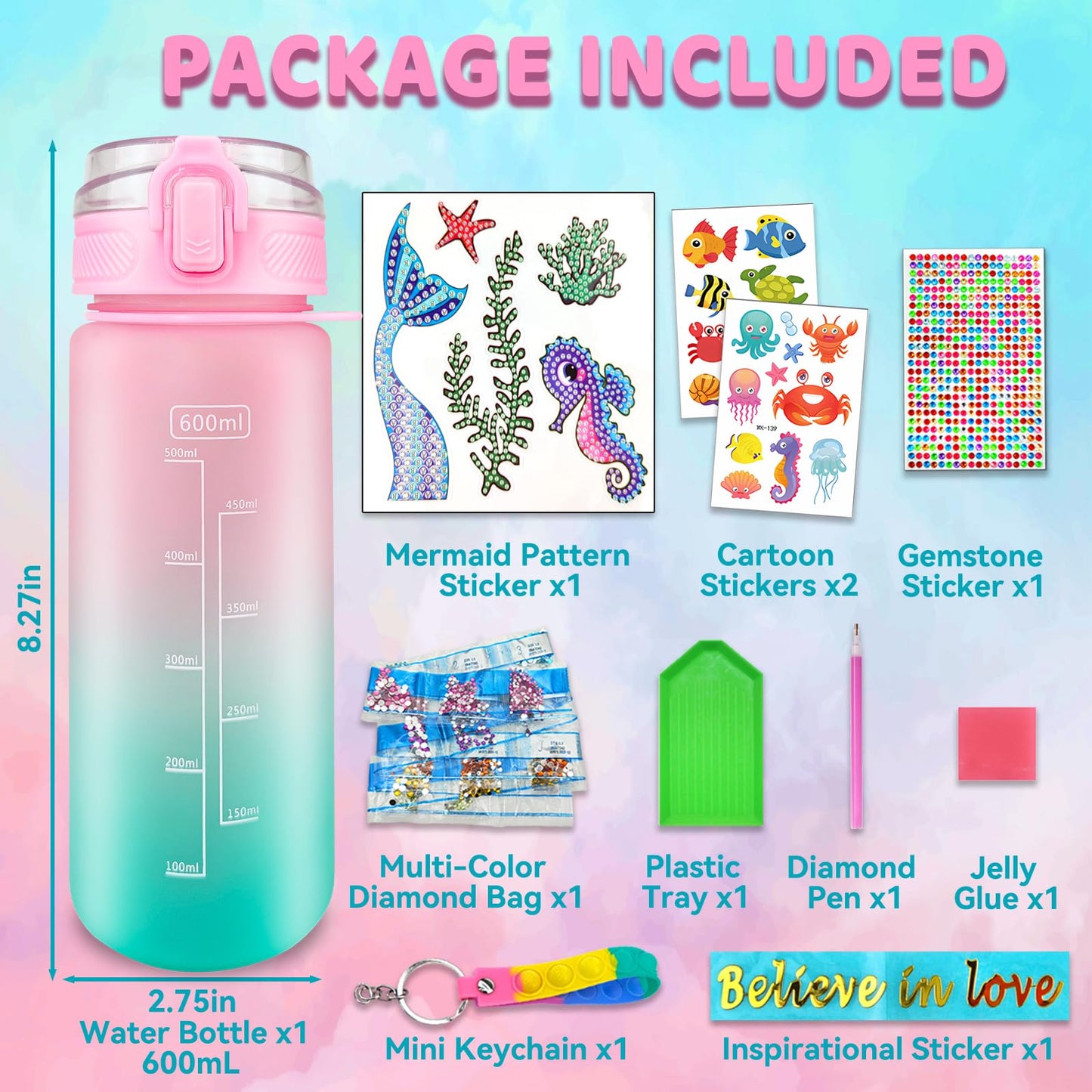 EDsportshouse Decorate Your Own Water Bottle Kits for Girls Age 4-6-8-10,Mermaid Painting Crafts,Fun Arts and Crafts Gifts Toys