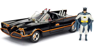 1966 Classic Tv Series Batmobile 1:24 Die-Cast Car With 2.75'' Batman And Robin Figures, Toys For Kids And Adults