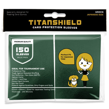 Titanshield (150 Sleeve/Green Small Japanese Sized Trading Card Sleeves Deck Protector For Yu-Gi-Oh, Cardfight!! Vanguard & More