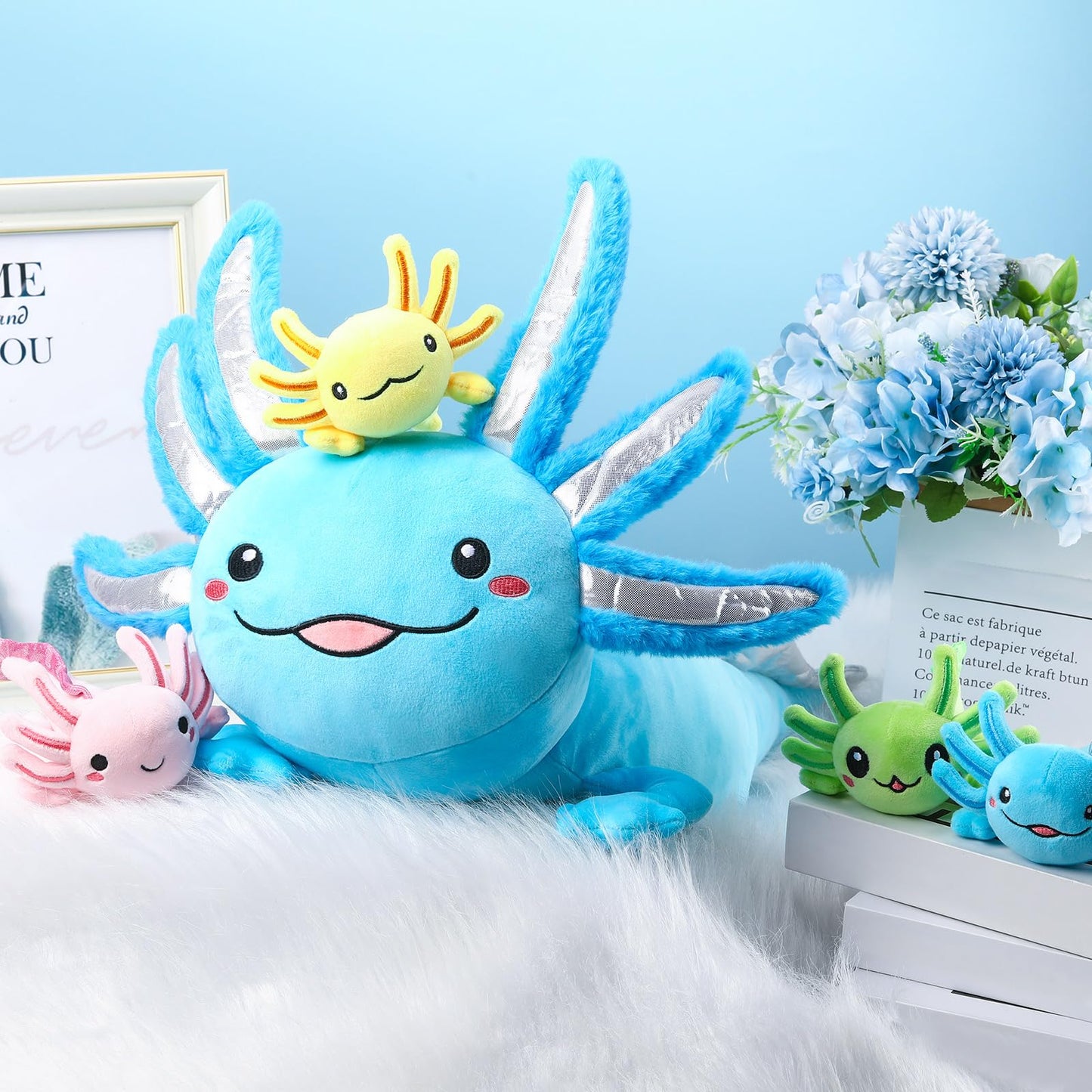 Aoriher 5 Pcs Axolotl Plush Set 24 Inch Mommy Axolotl Stuffed Animal With 4 Cute Plush Babies In Belly Soft Cuddly Plushie For K