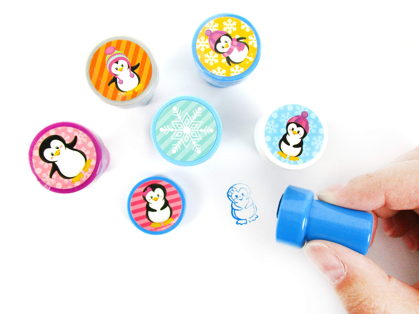 Tiny Mills 24 Pcs Penguin Assorted Stamps for Kids Self Ink Stamps (12 Different Designs) Birthday Party, Stocking Stuffers, Par
