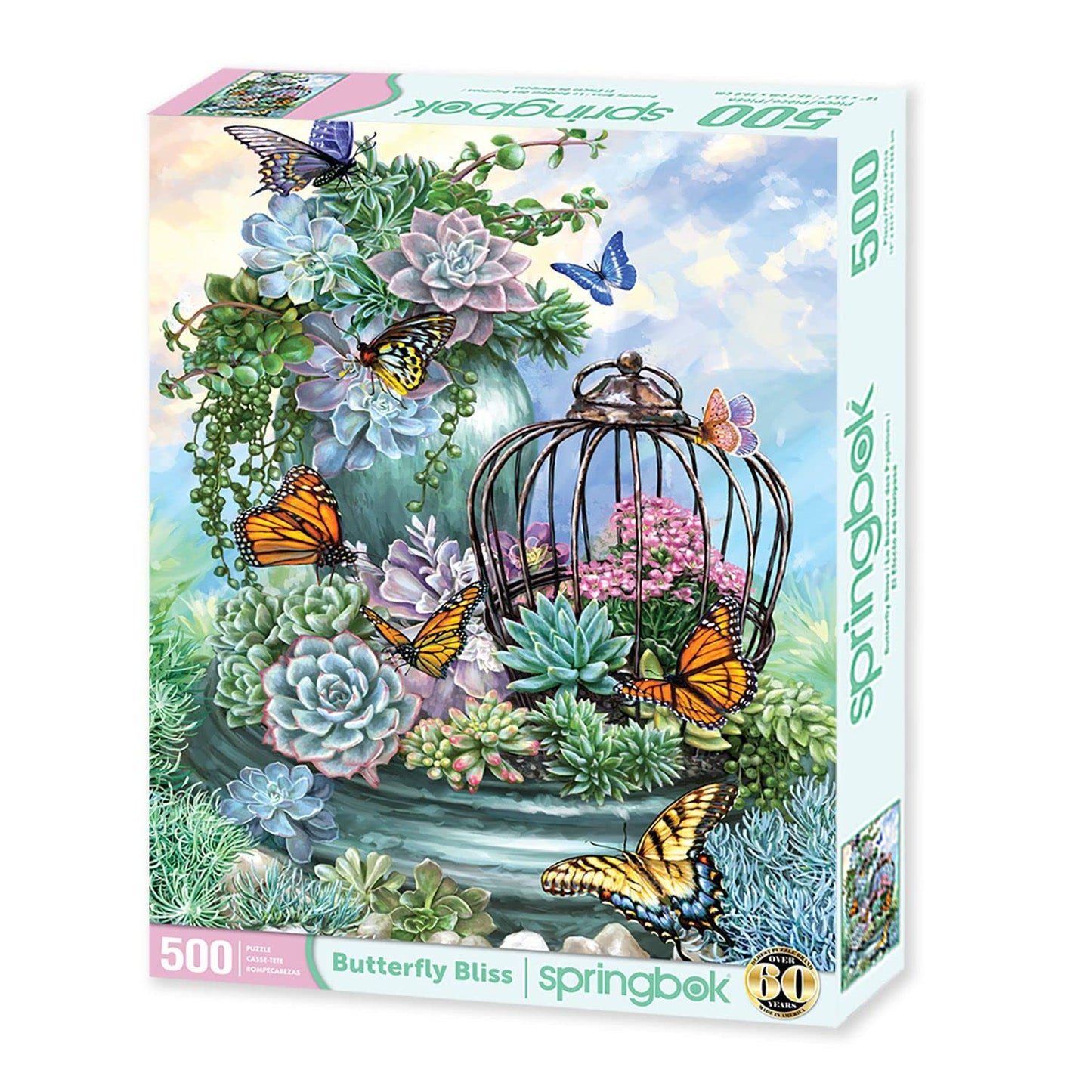 Springbok 500 Piece Jigsaw Puzzle - Butterfly Bliss, Multicolored, 23.5x18 inches, Cardboard, Model 33-01665, Made in USA