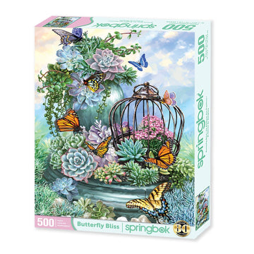 Springbok 500 Piece Jigsaw Puzzle - Butterfly Bliss, Multicolored, 23.5x18 inches, Cardboard, Model 33-01665, Made in USA