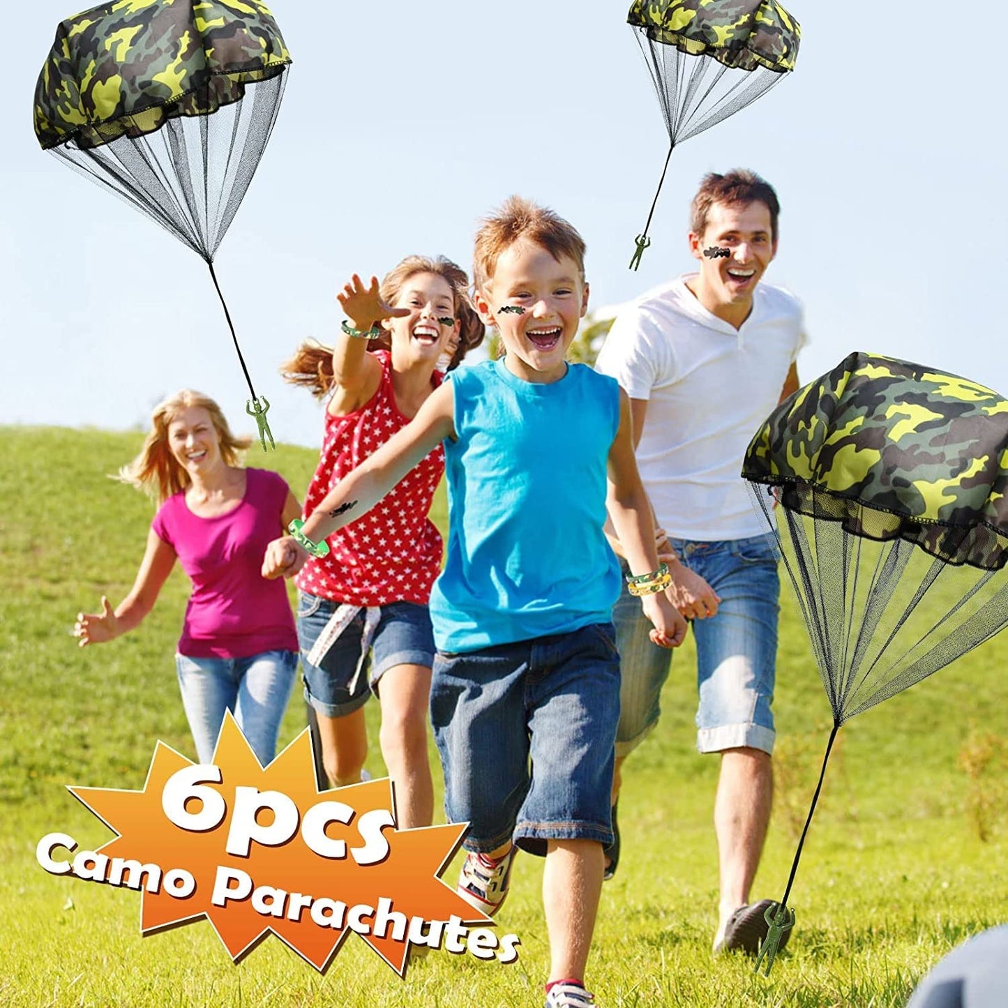 Golray Army Party Favors Camo Wristband Big Parachute Tanks Aircraft Keychain Army Men Soldier Figures Toys for Kids Boys Camouf