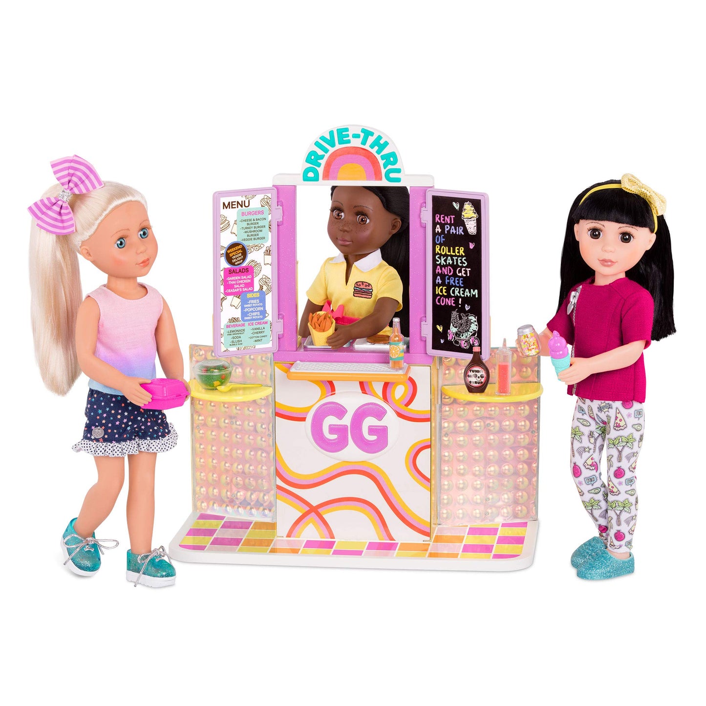 Glitter Girls Drive-Thru Window Set - Deluxe Play Food & Restaurant Playset for 14-inch Dolls - Small, Brown, Model GG57165C1Z