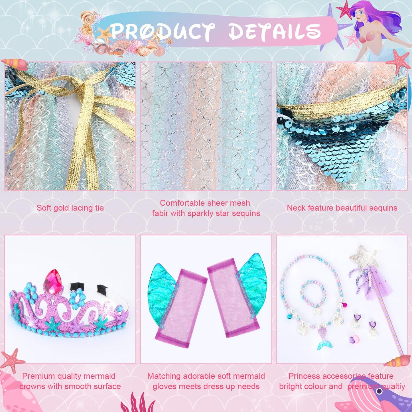Fedio Princess Cape,Dress Up Clothes For Little Girls,Princess Costume Dress For Girl 3-8 Years Old Birthday Christmas Gift