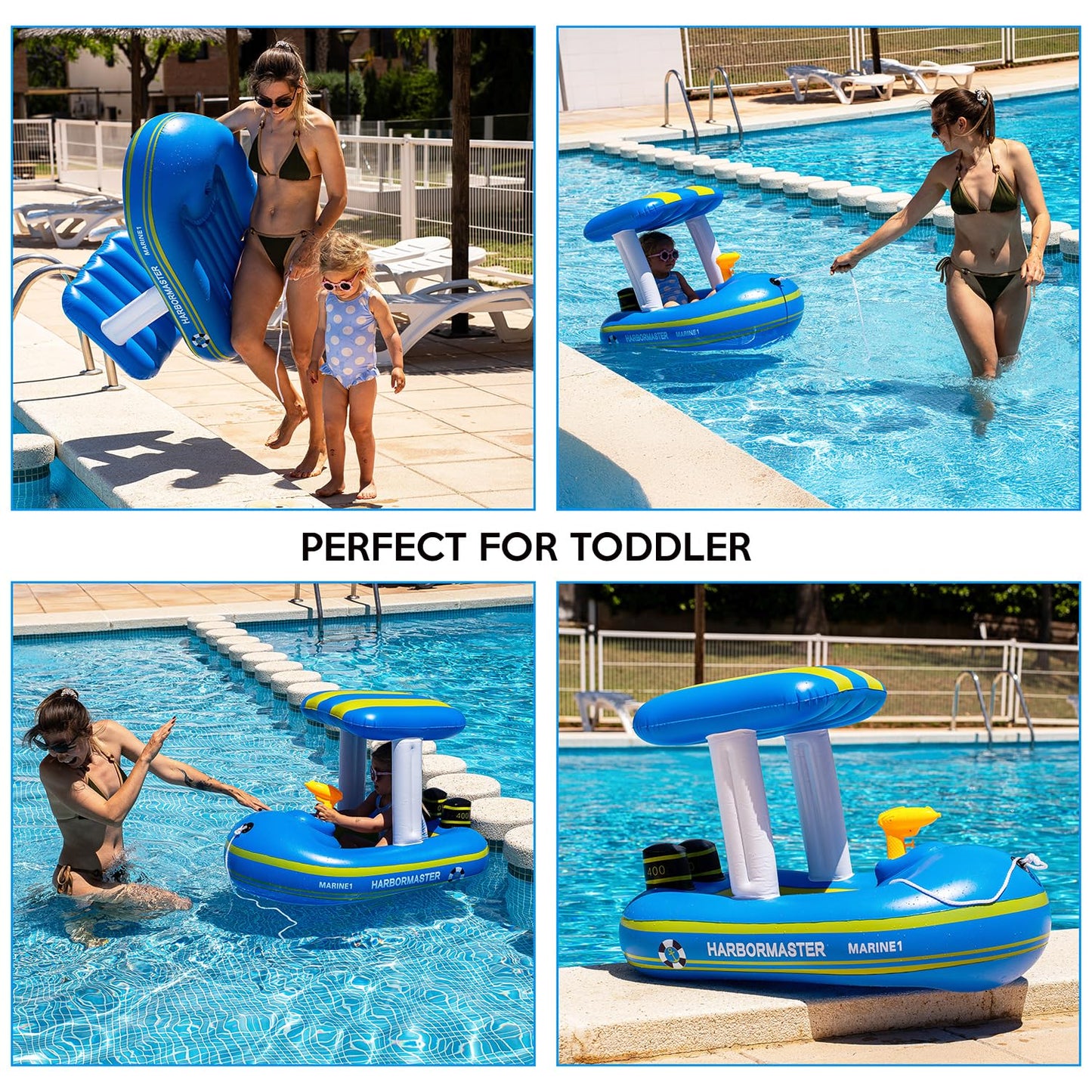 Police Boat Inflatable Pool Floats Kids, Toddler Harbor Master Police Patrol Inflatable Boat Pool Float Ride On, Fun Water Toy S