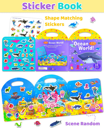 Benresive Reusable Sticker Book For Toddlers 2-4 Years, Fun Travel Stickers For Kids, Waterproof Sticker Books For Toddlers 1-3, Crafts Activities For Todddlers 1-3 2-4 3-5 - Ocean World