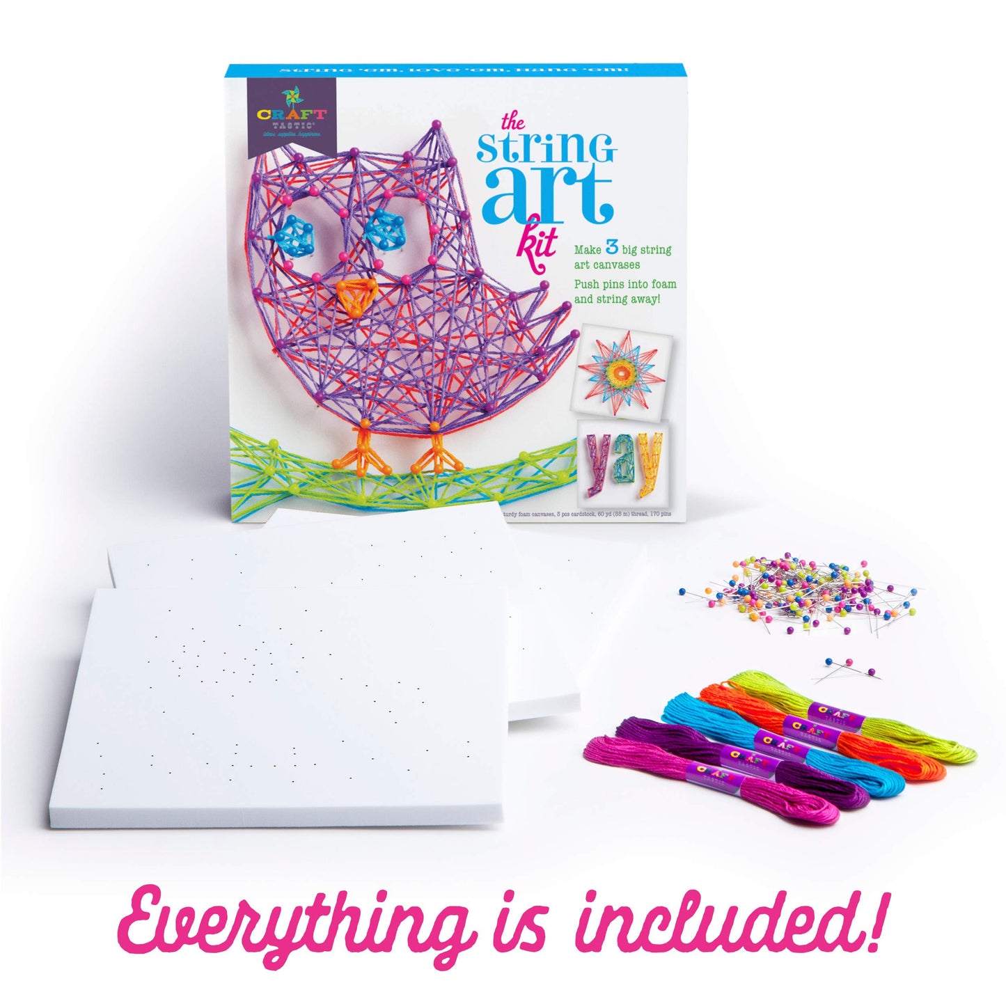 Craft-tastic DIY String Art - Craft Kit for Kids - Everything Included for 3 Fun Arts & Crafts Projects - Owl Series, Large
