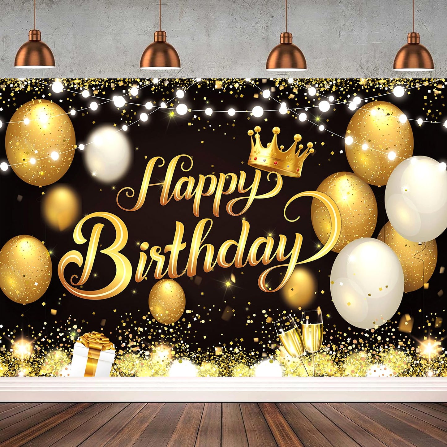 YinQin Black Gold Happy Birthday Backdrop 180x120 cm - Glitter Photography Background for Men & Women