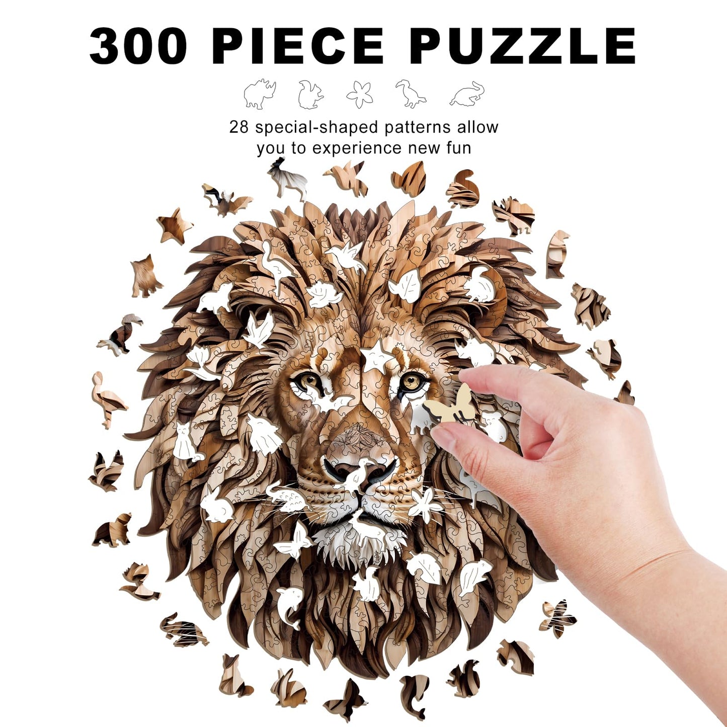 Wooden Puzzles for mature-themeds - 300 Pieces Lion Unique Shaped Wooden Jigsaw Puzzles for mature-themeds  King Size 14.69'' x 14.96'' mature-themed Wood Puzzles for Family Friend Game
