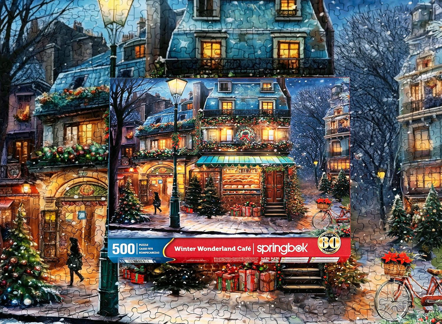 Springbok 500 Piece Jigsaw Puzzle - Winter Wonderland Cafe Scene, Cardboard, Model 34-01698