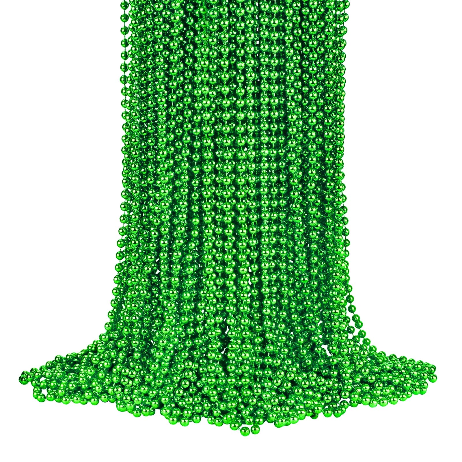 72 PCS Metallic Green Bead Necklaces, 33 Inch 7 mm Mardi Gras Beads Bulk Round Beaded Necklaces Costume Necklace for Mardi Gras 