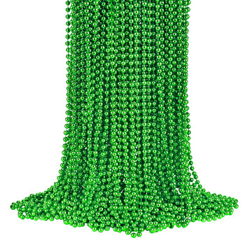 72 PCS Metallic Green Bead Necklaces, 33 Inch 7 mm Mardi Gras Beads Bulk Round Beaded Necklaces Costume Necklace for Mardi Gras 