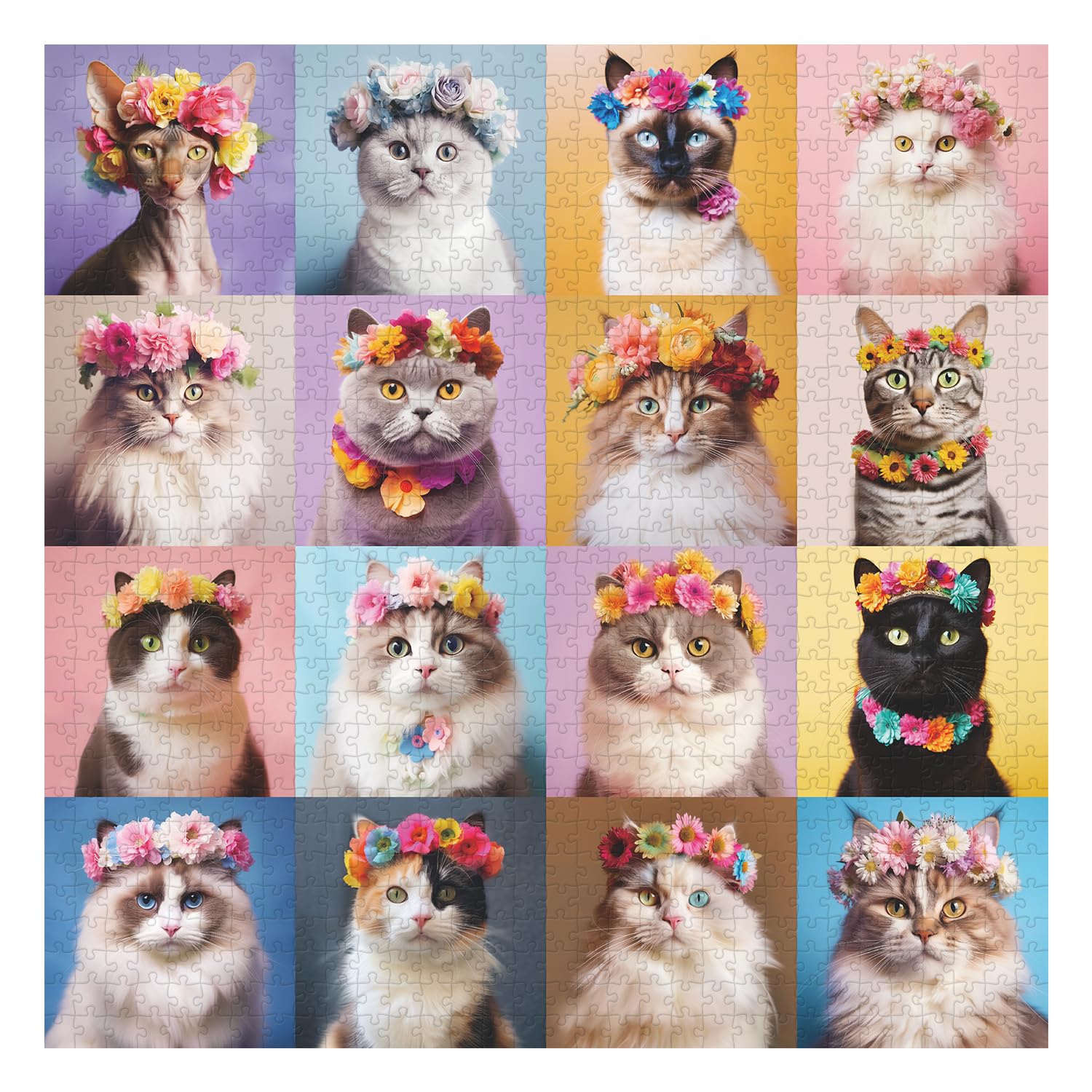 Cat Puzzles for Adults 1000 Pieces, Colorful Flower Crowns Cute Animal Puzzles, Funny Kitty Kitten Jigsaw Puzzle as Cat Wall Dec