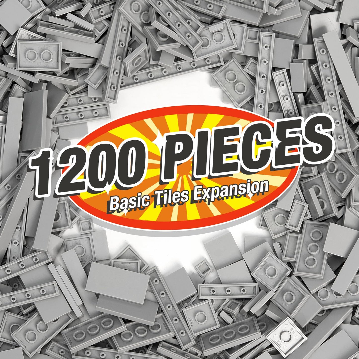 Classic Moc 9 Sizes Expansion Set - 1200 Flat Pieces, Compatible With Lego, Light Grey